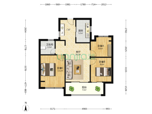 四季都会荣万悦宁苑 3室1厅1卫 88平方