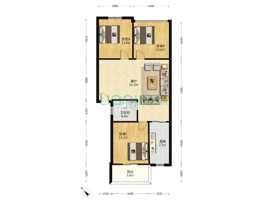 万顺公寓 3室1厅1卫 87平方