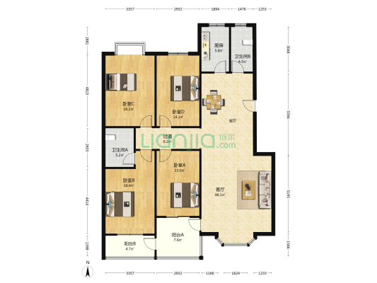 未来城市花园 4室1厅2卫 163平方