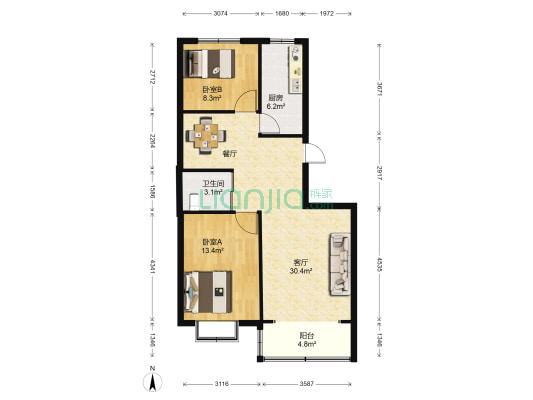 五洲佳苑 2室1厅1卫 96平方