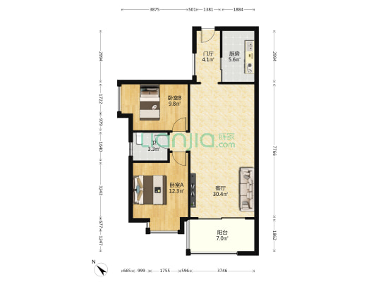 晖胜尚轩 2室1厅1卫 88平方