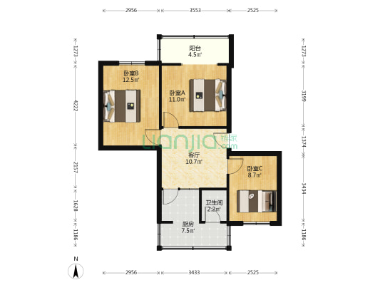 政法一村 3室1厅1卫 69平方