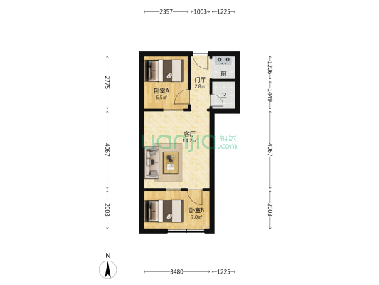 空中花园 2室1厅1卫 45平方