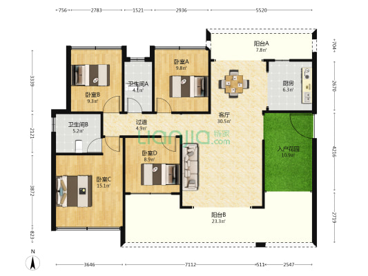 和顺家园 4室1厅2卫 132平方