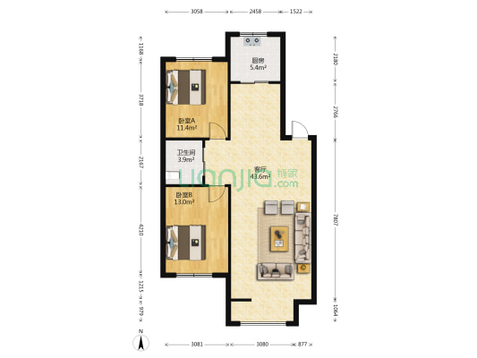 金奥新城北区 2室1厅1卫 96平方