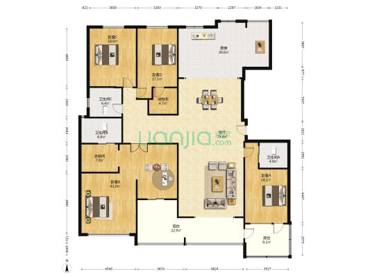 金海岸名邸 4室1厅3卫 288平方