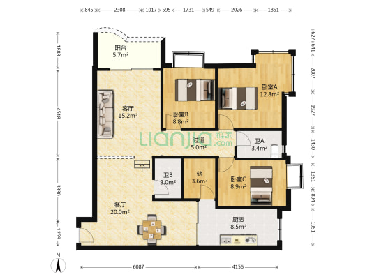 华佳苑 3室2厅2卫 139平方