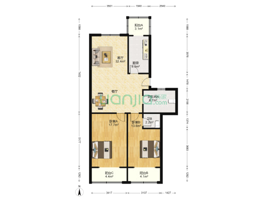 协作路17-18号 2室1厅2卫 103平方