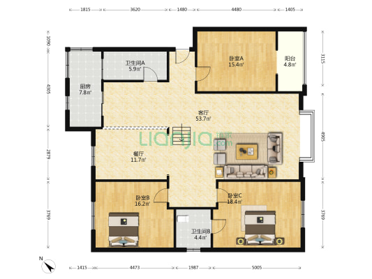 海棠苑 3室2厅2卫 163平方