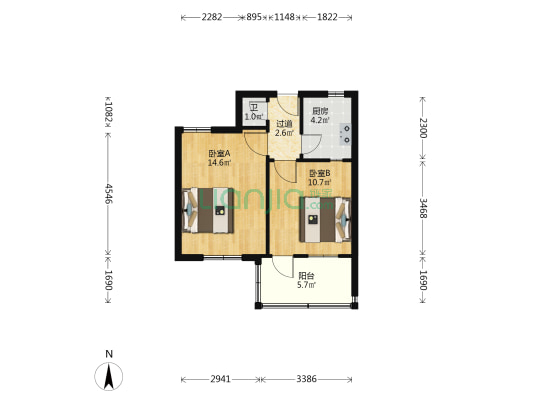 十中街小区 2室0厅1卫 43平方