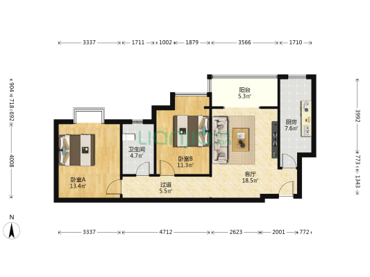 仁和西城小区 2室1厅1卫 85平方