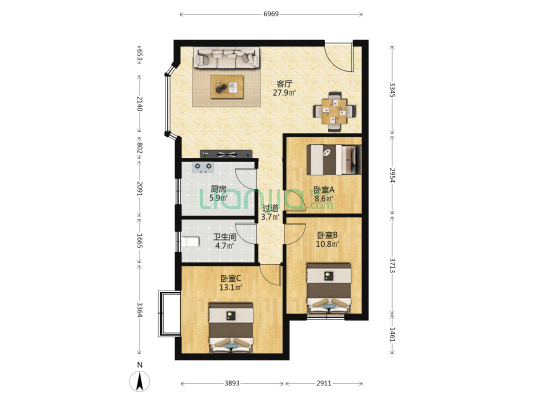 同心西路5号 3室1厅1卫 90平方