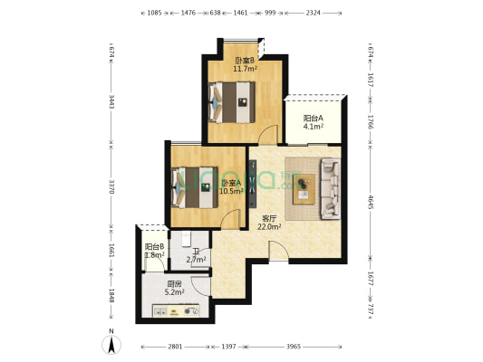 和泽家园B区 2室1厅1卫 93平方