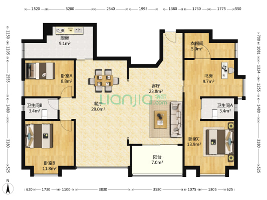 新宫前锦园 4室2厅2卫 160平方