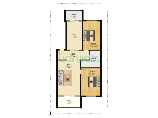 联德小区 2室2厅1卫 106平方