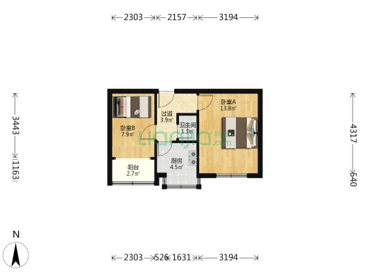 泰兴街 2室0厅1卫 39平方