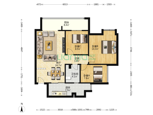 广慧汇丰源 3室1厅1卫 85平方
