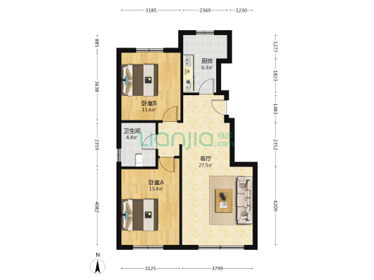 保利朗阅 2室1厅1卫 89平方