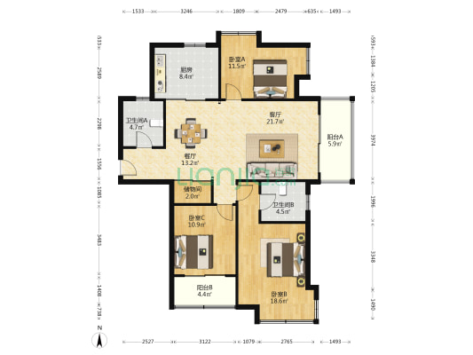 圣莫尼卡 3室2厅2卫 131平方