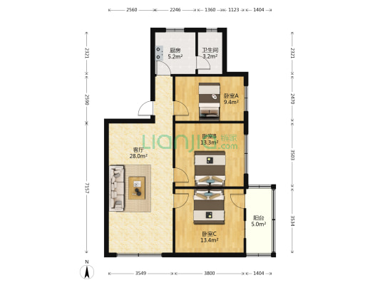 信江西路11号 3室1厅1卫 86平方