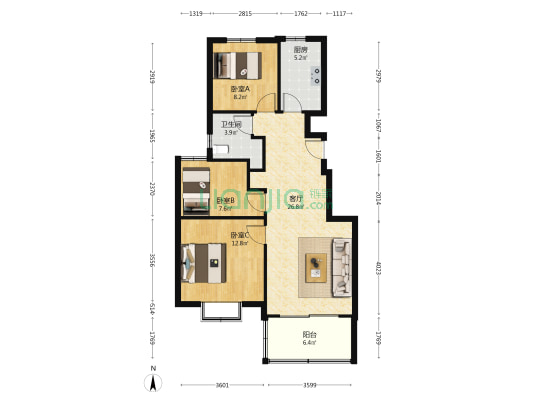 金悦雅苑臻园 3室1厅1卫 88平方