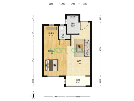润南景苑 2室1厅1卫 78平方