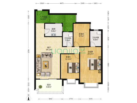 怡景苑 3室1厅2卫 128平方