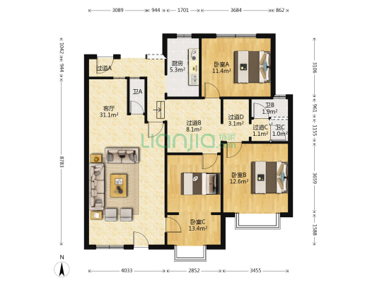 绣湖港湾 3室1厅3卫 109平方