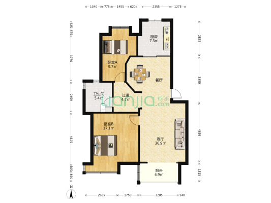 芳草苑 2室1厅1卫 95平方