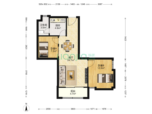 工商银行宿舍 2室1厅1卫 70平方