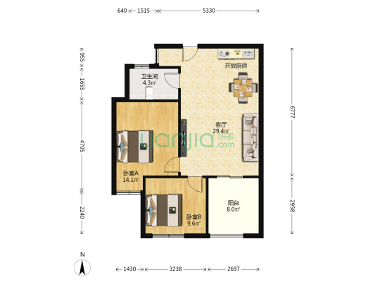 君和君泰 2室1厅1卫 81平方