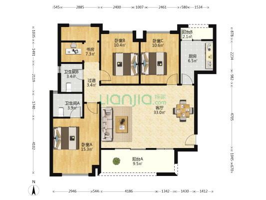 荣盛锦绣南山C区 4室1厅2卫 119平方