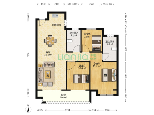 香溢茗园西区 3室1厅2卫 117平方