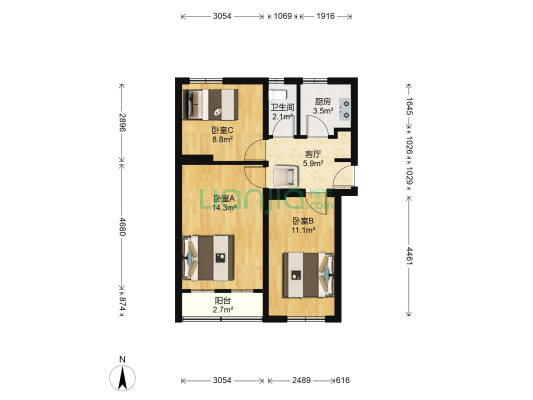 灵通观 3室1厅1卫 59平方