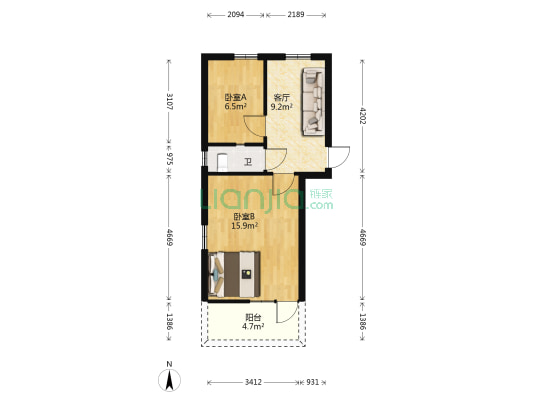 颜港南村 2室1厅1卫 44平方