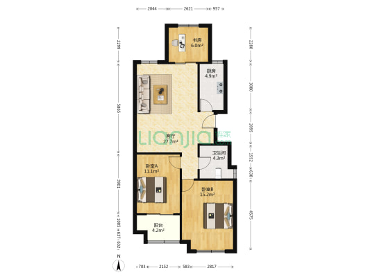 金山福地 3室1厅1卫 103平方