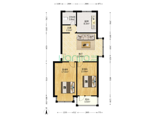 新科苑小区 2室1厅1卫 86平方
