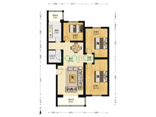 宾阳西里南区 3室1厅1卫 115平方