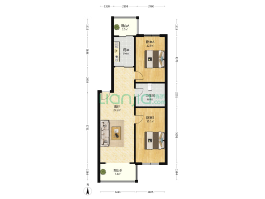 高丽花园 2室1厅1卫 95平方