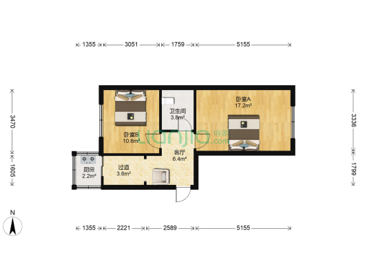 市政小区(杏花岭区) 2室1厅1卫 58平方