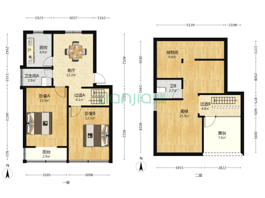 大江市场住商楼 2室1厅2卫 67平方