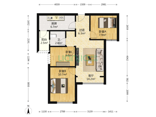 金茂悦 3室1厅1卫 71平方