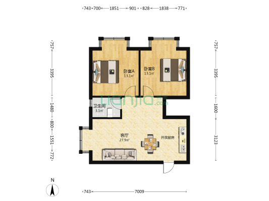 三亚南新悦城 2室1厅1卫 70平方