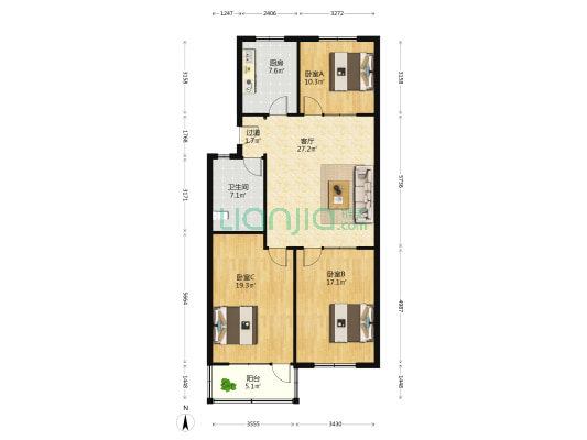凤鸣家园 3室1厅1卫 110平方