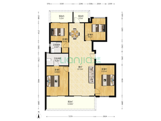 澳海麓院 4室1厅2卫 128平方