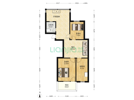 湖东海山小区 2室1厅1卫 80平方