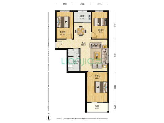 顺安小区 3室1厅1卫 101平方