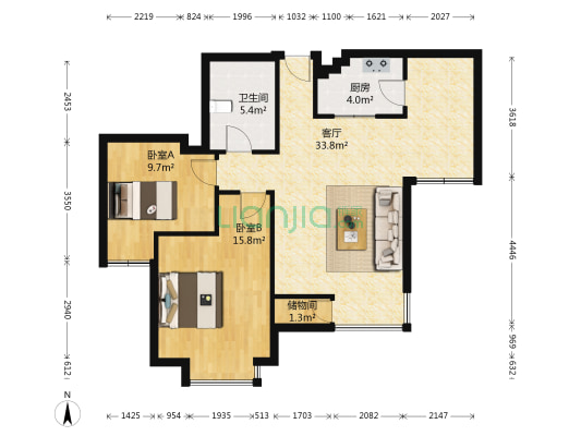汇德园 2室1厅1卫 87平方