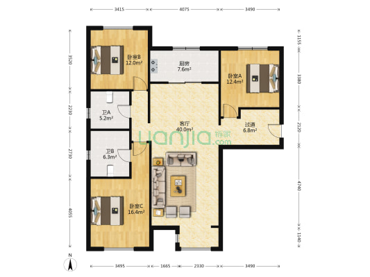 万科金域华府一期 3室1厅2卫 140平方
