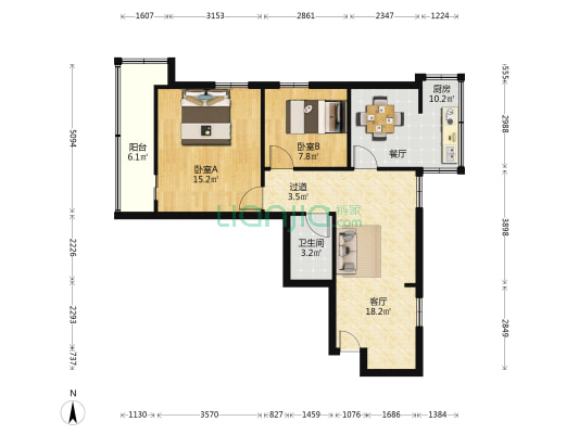 纺织城东街227号 2室1厅1卫 71平方